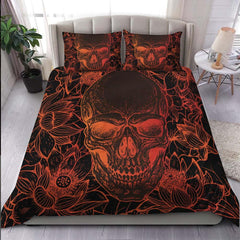 Soft Orange Lotus Skull Duvet Cover Set - Wonder Skull