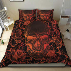 Soft Orange Lotus Skull Duvet Cover Set - Wonder Skull