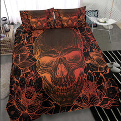 Soft Orange Lotus Skull Duvet Cover Set - Wonder Skull