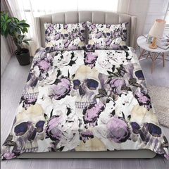 Sugar Skull Flower Pattern Duvet Cover Set - Wonder Skull