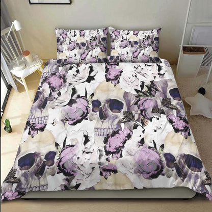 Sugar Skull Flower Pattern Duvet Cover Set - Wonder Skull
