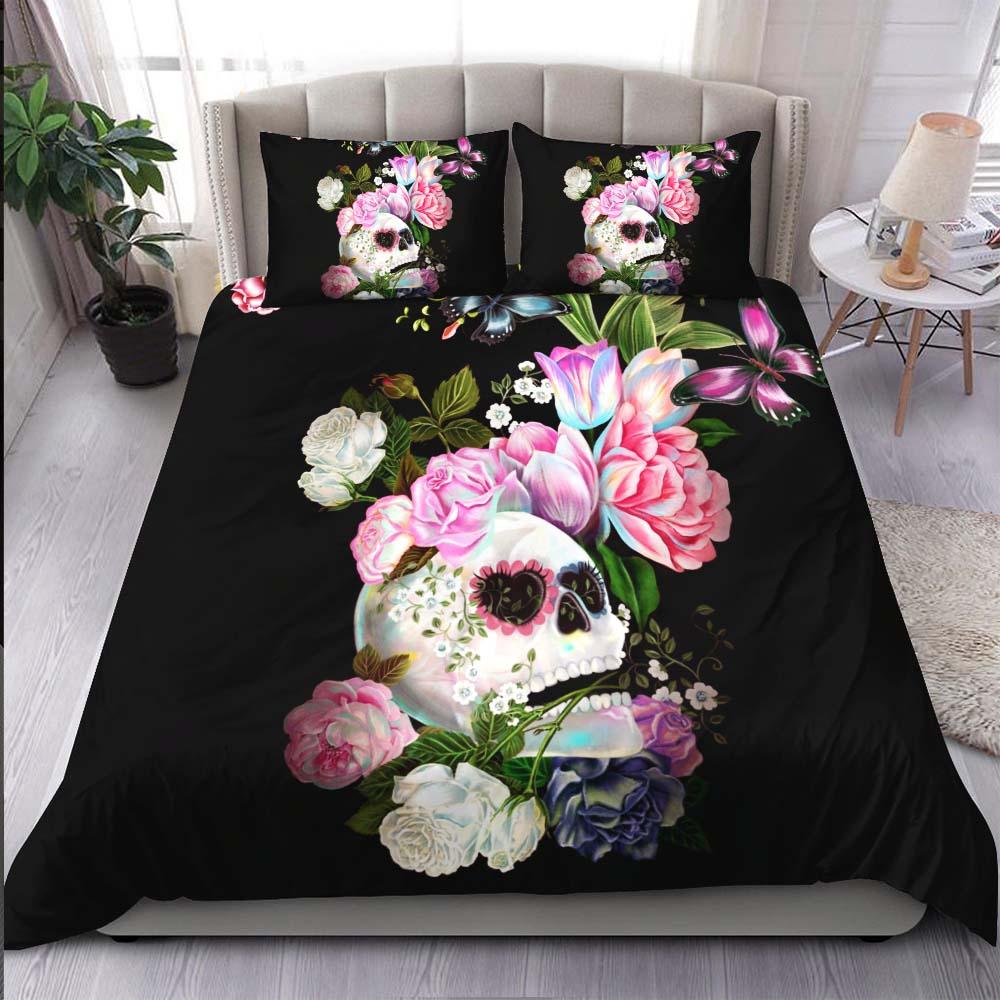 Sugar Skull With Flower Duvet Cover Set - Wonder Skull