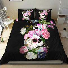 Sugar Skull With Flower Duvet Cover Set - Wonder Skull