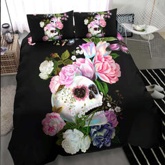 Sugar Skull With Flower Duvet Cover Set - Wonder Skull