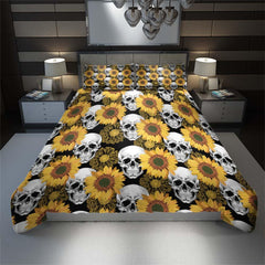 Sunflower Skull Pattern Duvet Cover Set - Wonder Skull