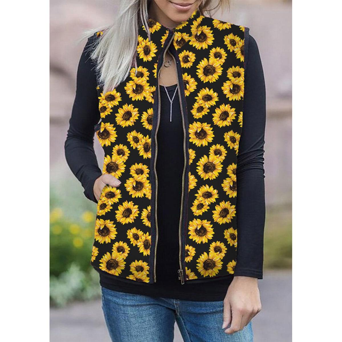 Sunflower Sherpa Jacket, Stunning Outerwear For Women - Wonder Skull