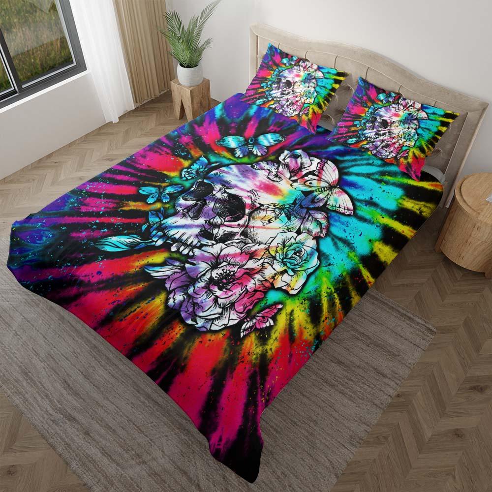 Tie Dye Butterfly Skull Duvet Cover Set - Wonder Skull
