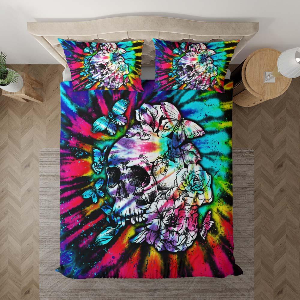 Tie Dye Butterfly Skull Duvet Cover Set - Wonder Skull