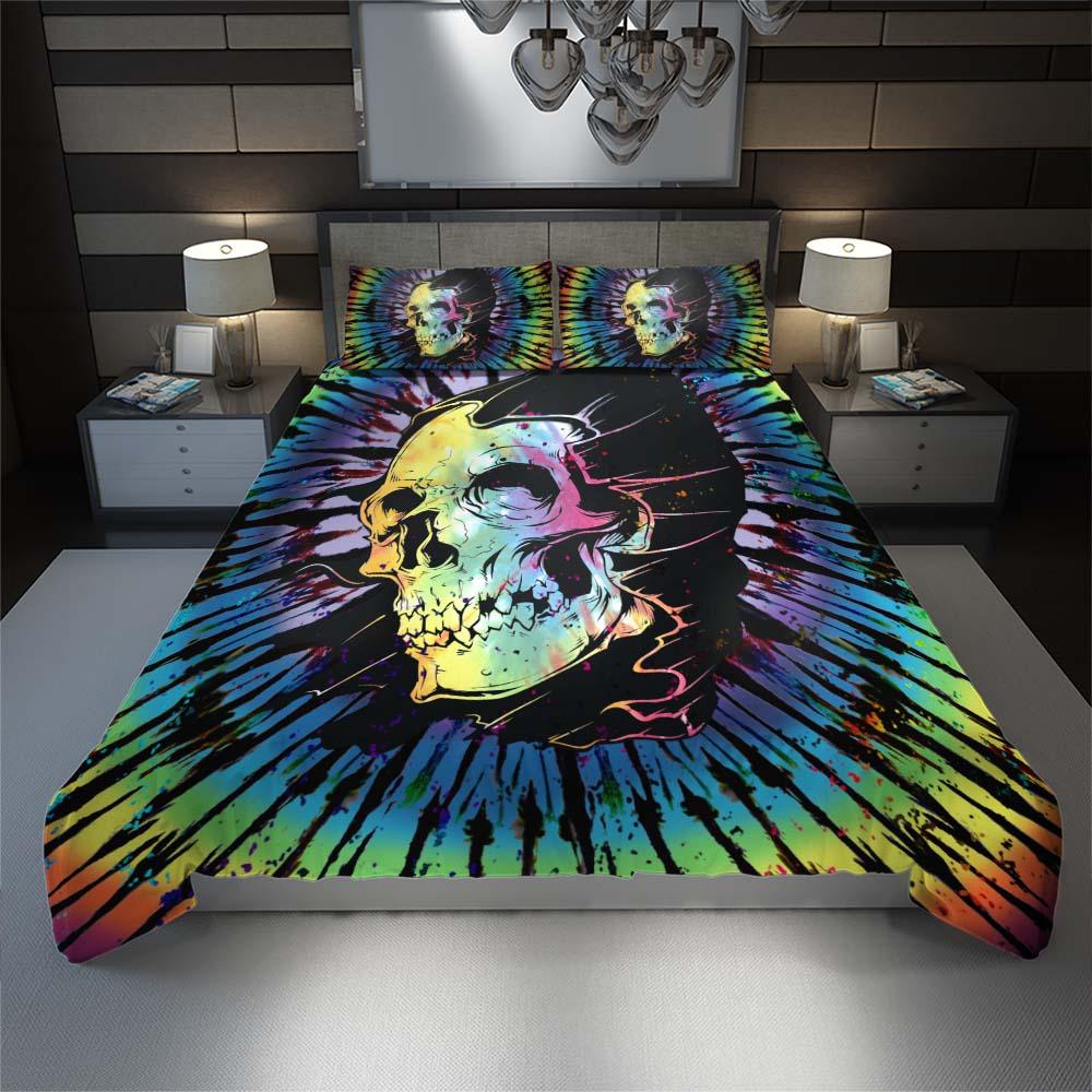 Tie Dye Colors Skull In Hood Duvet Cover Set - Wonder Skull