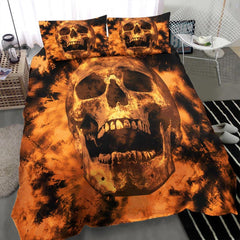 Tie Dye Dark Orange Skull Duvet Cover Set