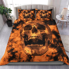 Tie Dye Dark Orange Skull Duvet Cover Set