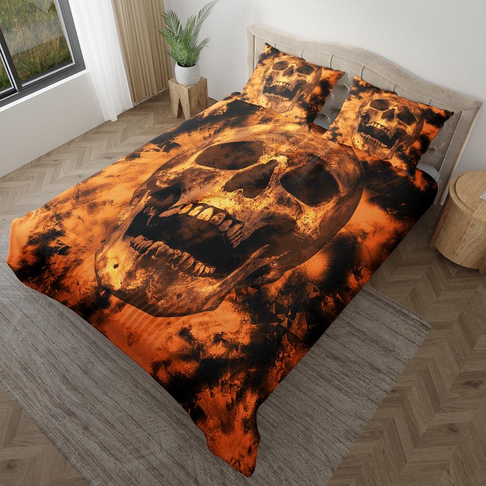 Tie Dye Dark Orange Skull Duvet Cover Set