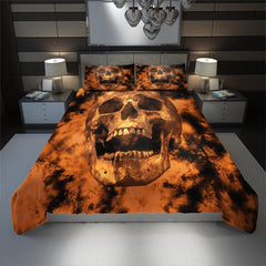 Tie Dye Dark Orange Skull Duvet Cover Set