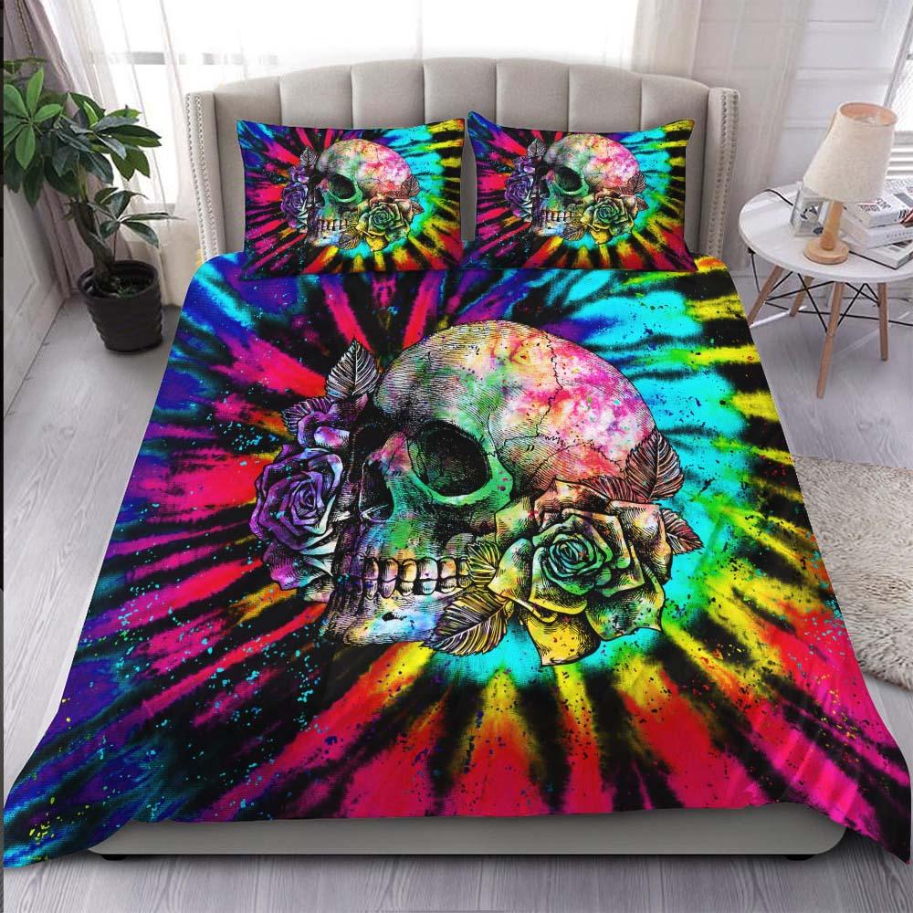Tie Dye Skull Rose Duvet Cover Set - Wonder Skull