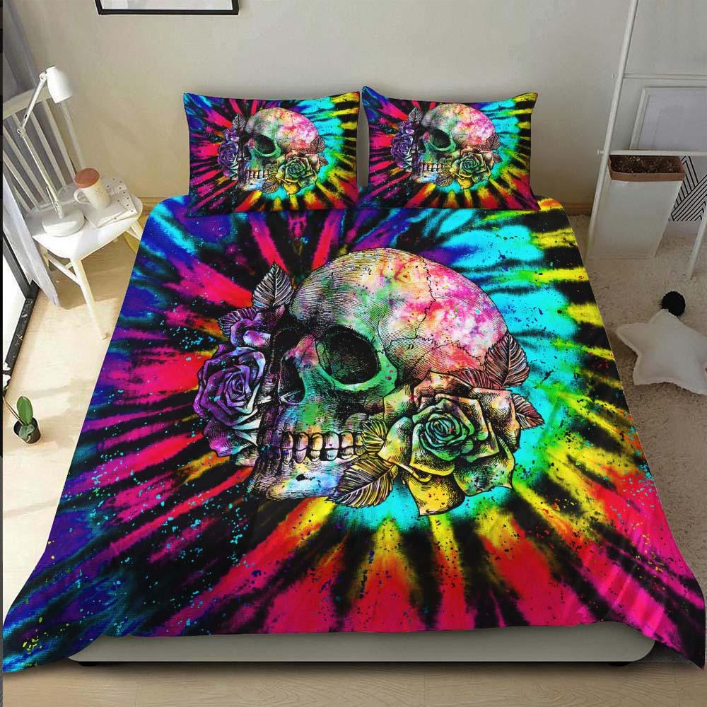 Tie Dye Skull Rose Duvet Cover Set - Wonder Skull