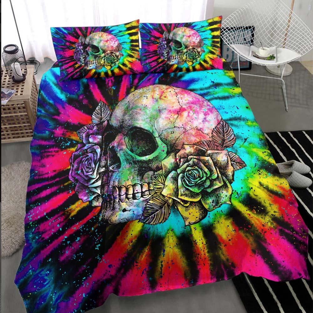 Tie Dye Skull Rose Duvet Cover Set - Wonder Skull