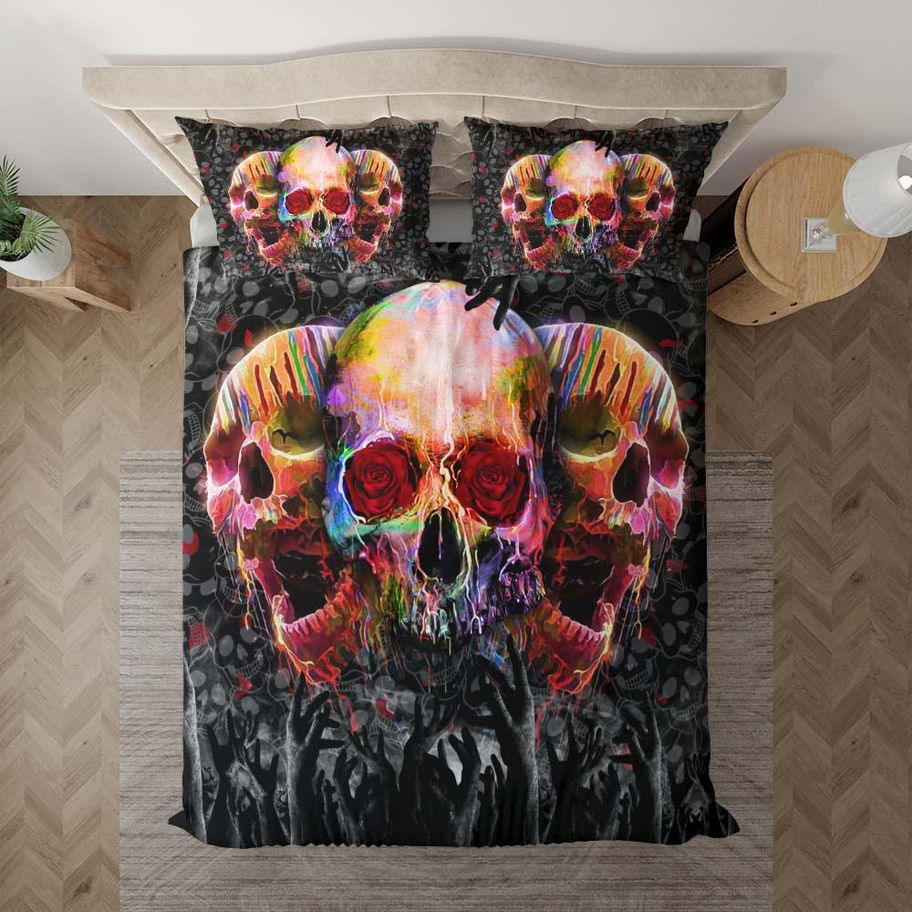 Triple Colorful Skull Melting Duvet Cover Set - Wonder Skull