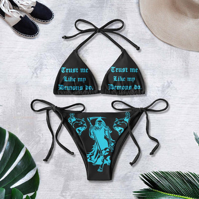 Trust Me Like My Demons Do, Goth String Triangle Bikini - Wonder Skull