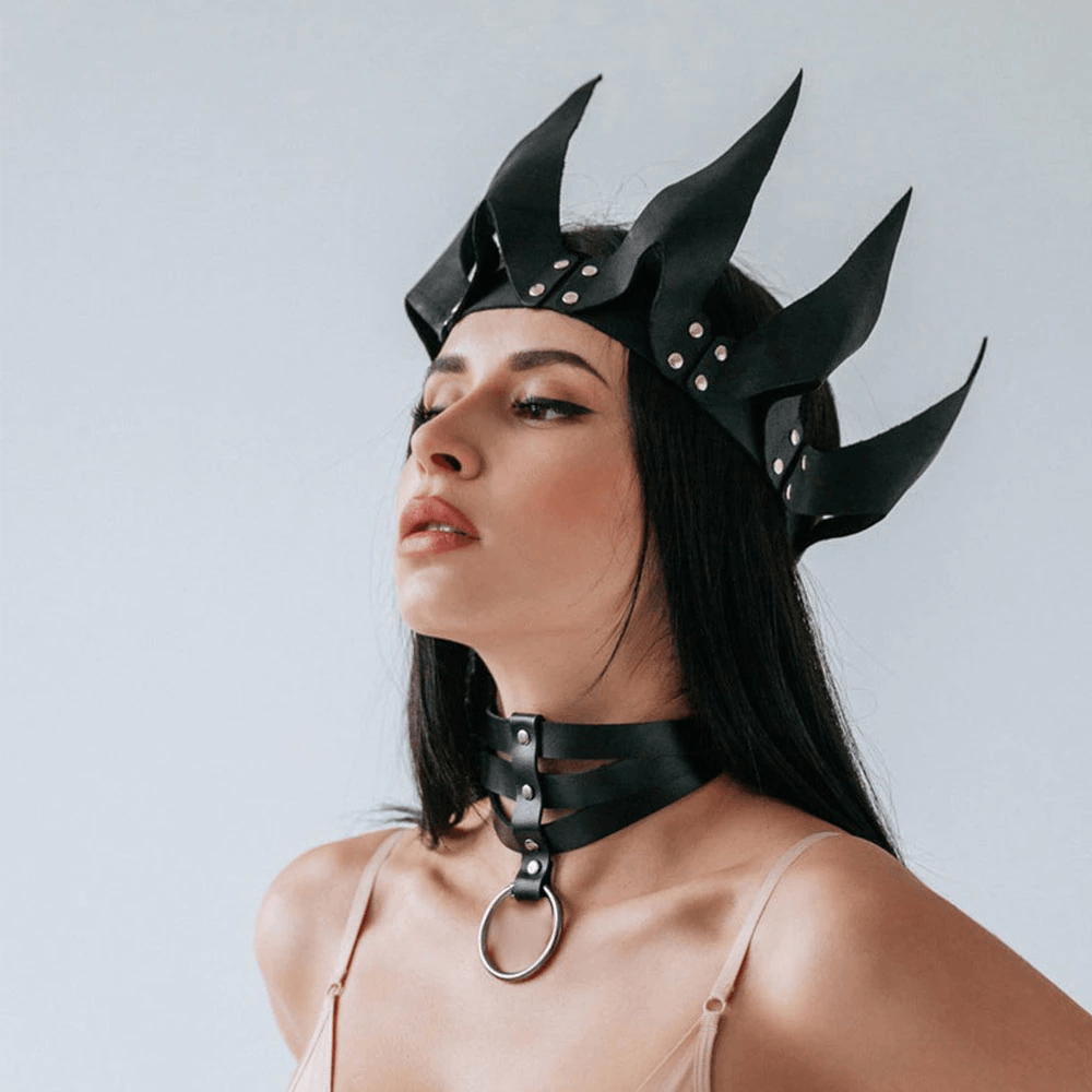 Gothic Leather Crown, Impressive Costume Accessories For Women - Wonder Skull