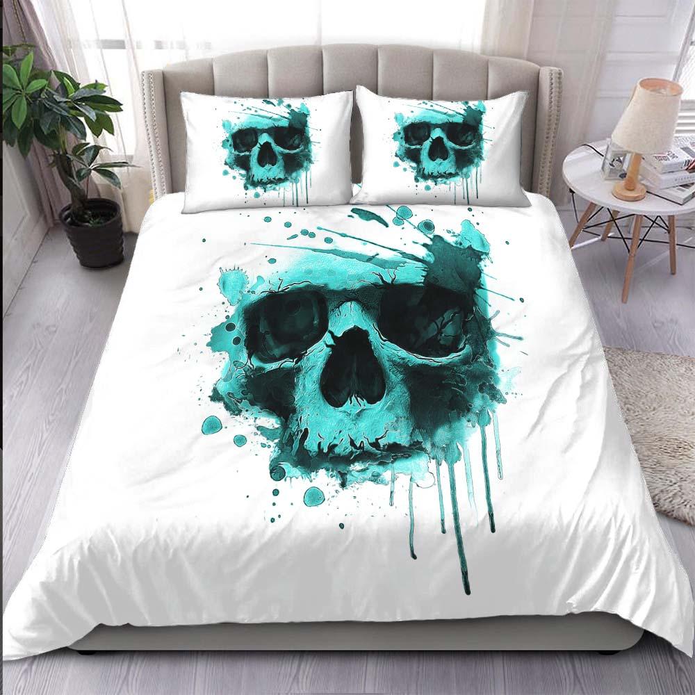 Verdigris Watercolor Skull Duvet Cover Set - Wonder Skull