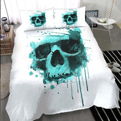 Verdigris Watercolor Skull Duvet Cover Set - Wonder Skull