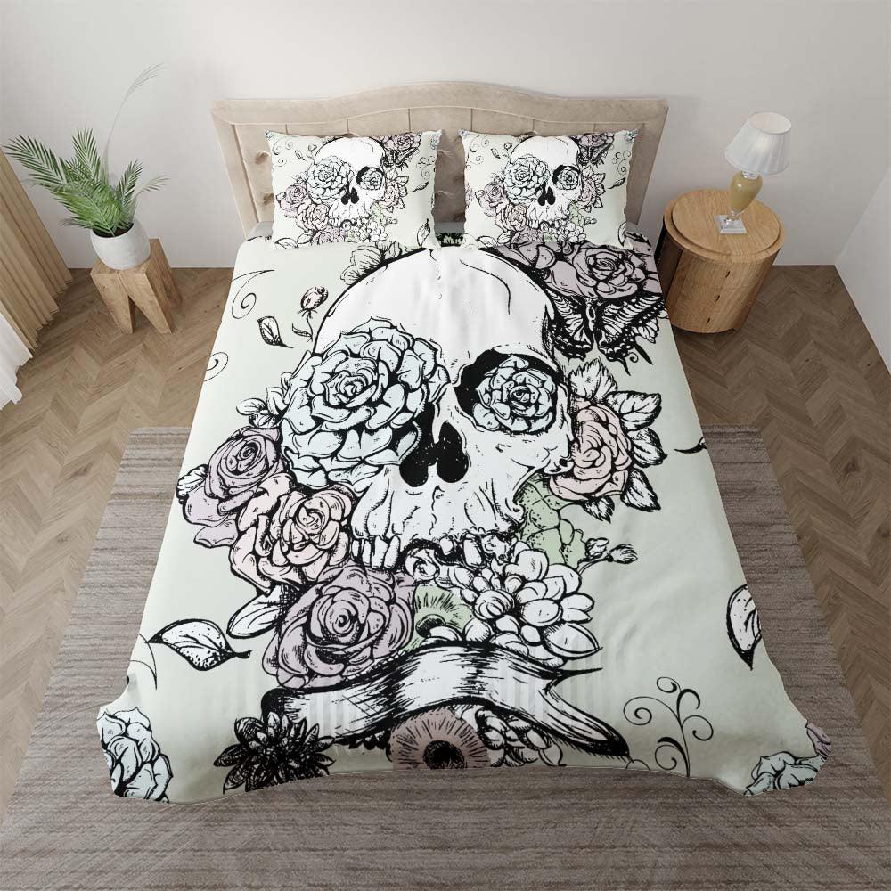 Vintage Skull Flower Duvet Cover Set - Wonder Skull