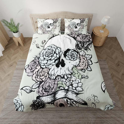 Vintage Skull Flower Duvet Cover Set - Wonder Skull