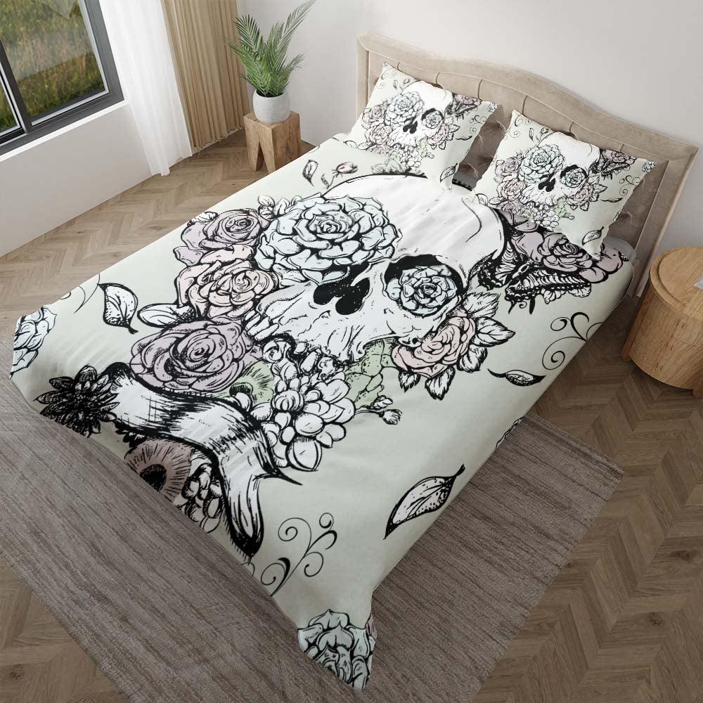 Vintage Skull Flower Duvet Cover Set - Wonder Skull