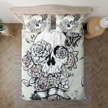 Vintage Skull Flower Duvet Cover Set - Wonder Skull
