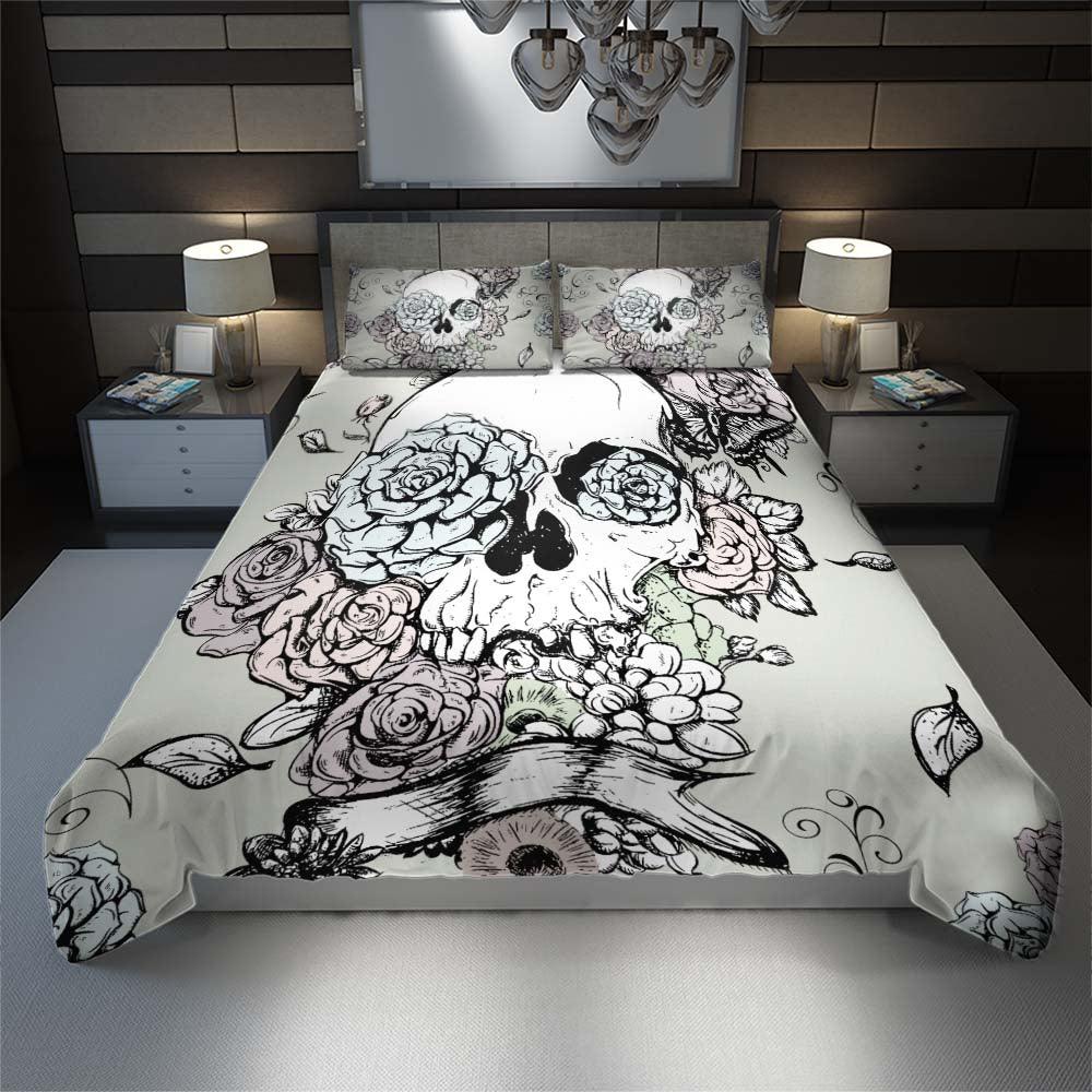Vintage Skull Flower Duvet Cover Set - Wonder Skull