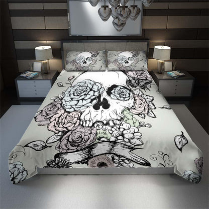 Vintage Skull Flower Duvet Cover Set - Wonder Skull