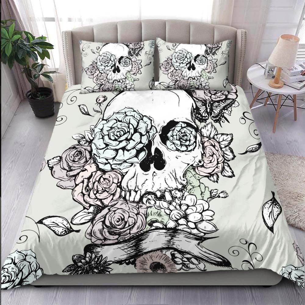 Vintage Skull Flower Duvet Cover Set - Wonder Skull