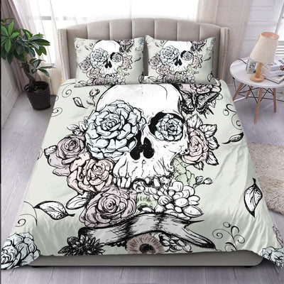Vintage Skull Flower Duvet Cover Set - Wonder Skull