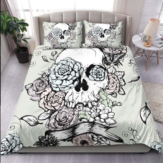 Vintage Skull Flower Duvet Cover Set - Wonder Skull