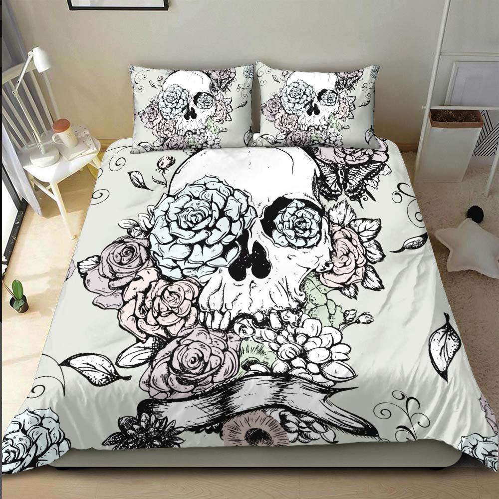 Vintage Skull Flower Duvet Cover Set - Wonder Skull