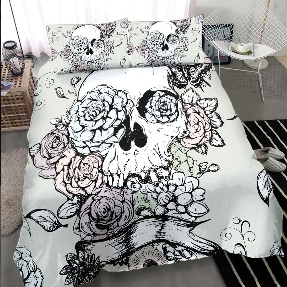 Vintage Skull Flower Duvet Cover Set - Wonder Skull