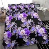Violet Floral Skull Pattern Duvet Cover Set - Wonder Skull