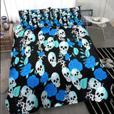 Vivid Blue Rose Skull Pattern Duvet Cover Set - Wonder Skull