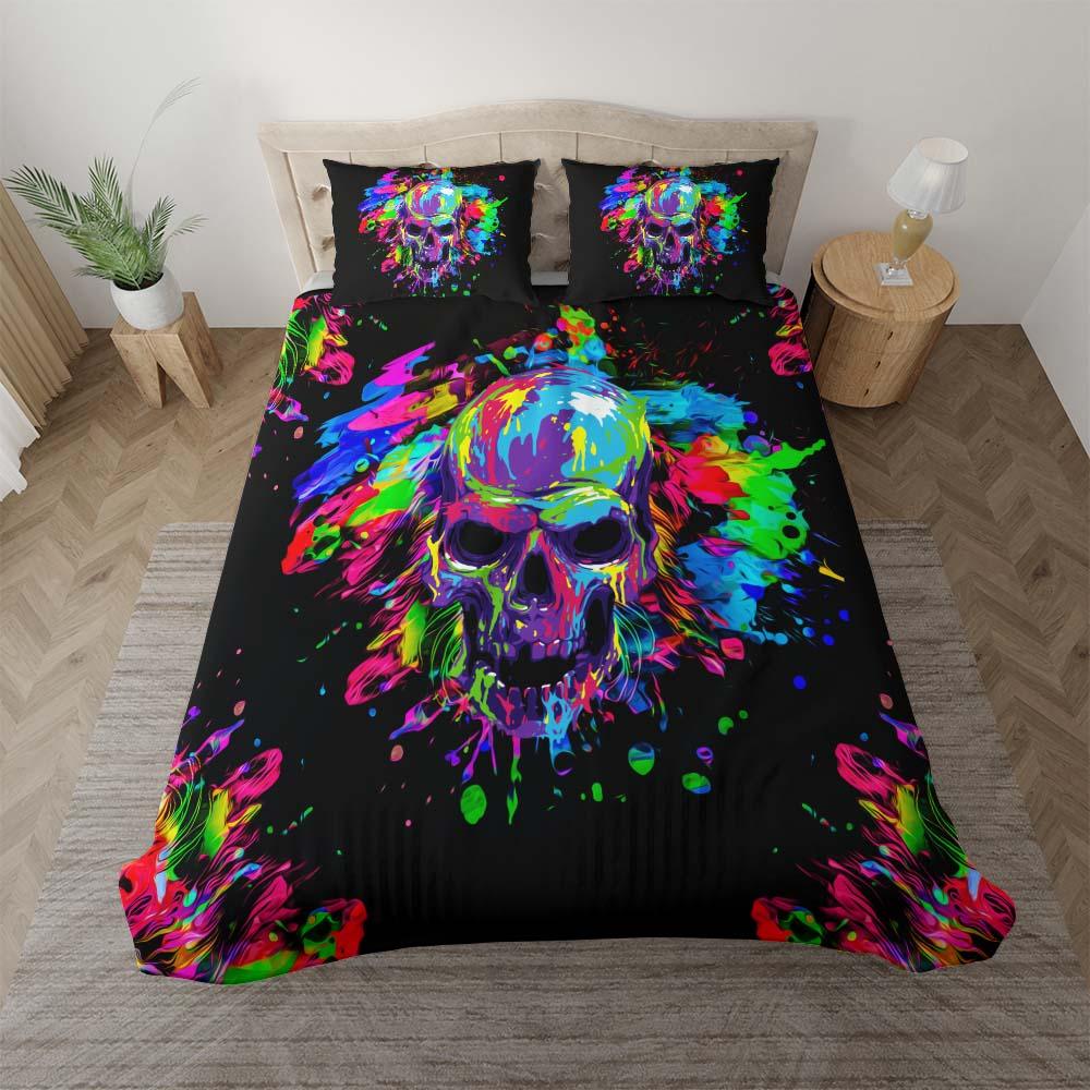 Watercolor Splash Skull Duvet Cover Set - Wonder Skull