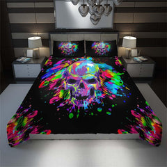 Watercolor Splash Skull Duvet Cover Set - Wonder Skull