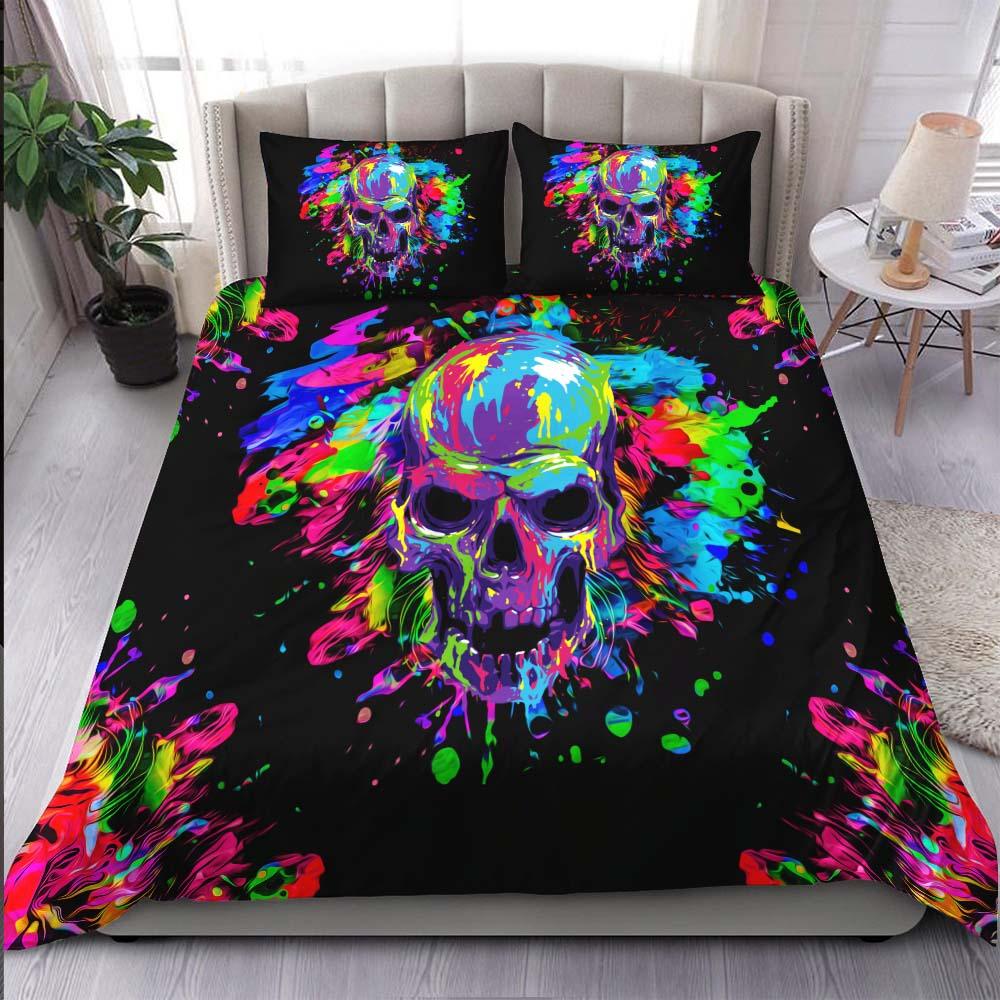 Watercolor Splash Skull Duvet Cover Set - Wonder Skull