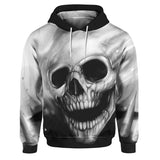 Grey & Black Smoking Skull All Over Print Unisex Pullover Hoodie, Dope Art Work Full Printed Pull Over - Wonder Skull